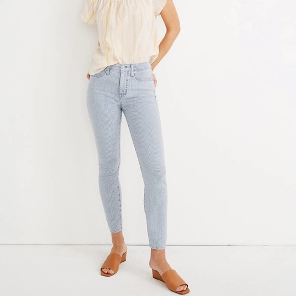 Madewell Denim - Madewell 10” high rise skinny crop stripe jeans